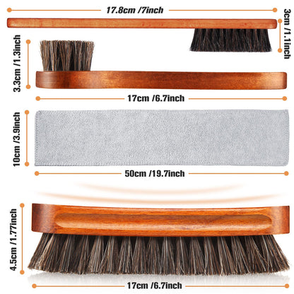 4 Pcs Horsehair Shine Shoes Brush Kit Polish Dauber Applicators Cleaning Leather Shoes Boots Care Brushes Suede Cleaner Brush with Microfiber Shoe Cloth(4 Pcs Style A)