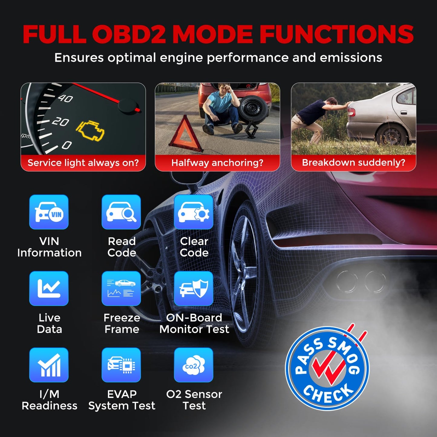 LAUNCH OBD2 Scanner CRP123I V2.0 Elite,2025 Lifetime Free Update Engine ABS SRS AT Diagnostics Tool with 7 Resets,Oil/Throttle/SAS/BMS/EPB/DPF Reset/ABS Bleeding Car Scanner,Battery Test,FCA SGW