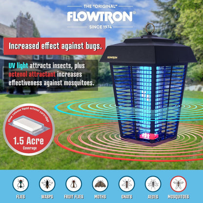 Flowtron Bug Zapper, 1-1/2 Acre of Outdoor Coverage with Powerful 80W Bulb & 5600V Instant Killing Grid, Electric Insect, Fly & Mosquito Zapper, Made in The USA