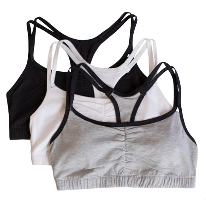 Fruit of The Loom Womens Spaghetti Strap Cotton Pull Over 3 Pack Sports Bra, Grey With Black/White/Black Hue, 44