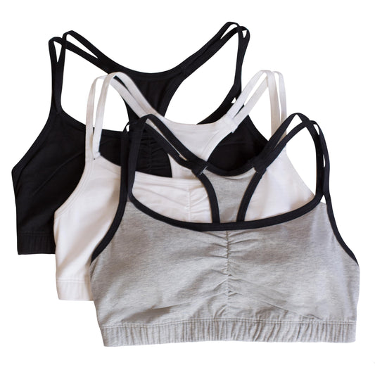 Fruit of The Loom Womens Spaghetti Strap Cotton Pull Over 3 Pack Sports Bra, Grey With Black/White/Black Hue, 44