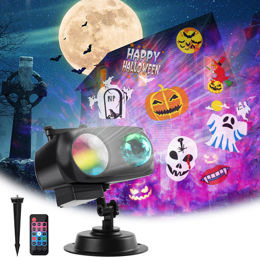 Halloween Christmas Projector Lights Outdoor, Brighter 14 HD Slides (3D Ocean Wave+Patterns) Waterproof Outdoor Indoor Holiday Projector Lights for Yard Garden Light Show Xmas Halloween Decorations