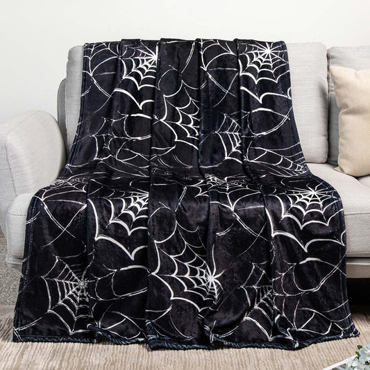 Gothic Spider Web Blanket - Halloween Themed Throw for Goth Room Decor, Black Horror Blanket, Soft Flannel for Couch, Bed, and Haunted Mansion Use (50" x 60")