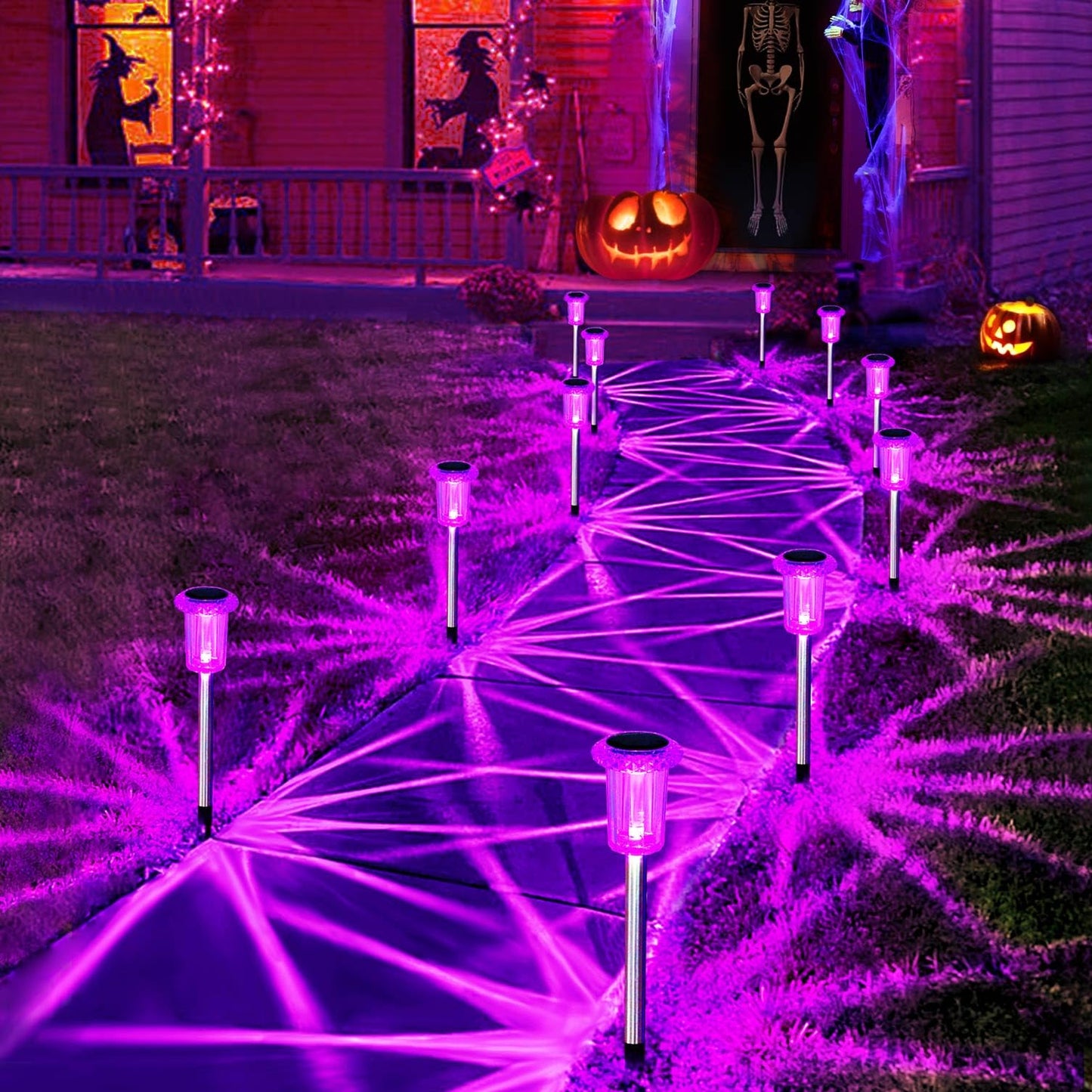 Gorrzai Halloween Solar Lights Outdoor 10 Pack Solar Pathway Lights Outdoor Halloween Decorations Waterproof Yard Lighting for Driveway Garden Walkway Path Landscape Lawn