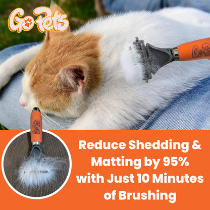 GoPets 2-Sided Dematting & Deshedding Comb for Dogs & Cats, Versatile Undercoat Detangler Brush for Shedding, Matted Hair & Fur Remover Tool, Stress-Free Pet Grooming Rake with Ergonomic Handle