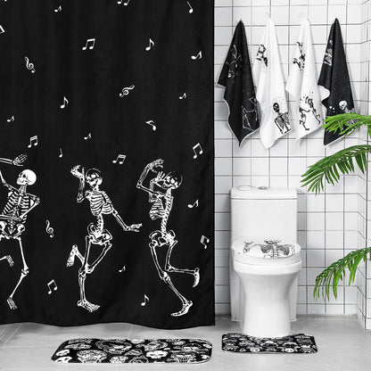 Honoson 8 Pcs Skeleton Shower Curtain Set with Rugs and Kitchen Towels Skeleton Farmhouse Shower Curtain Bathroom Set for Farmhouse Country Summer Halloween Housewarming Gifts Decor