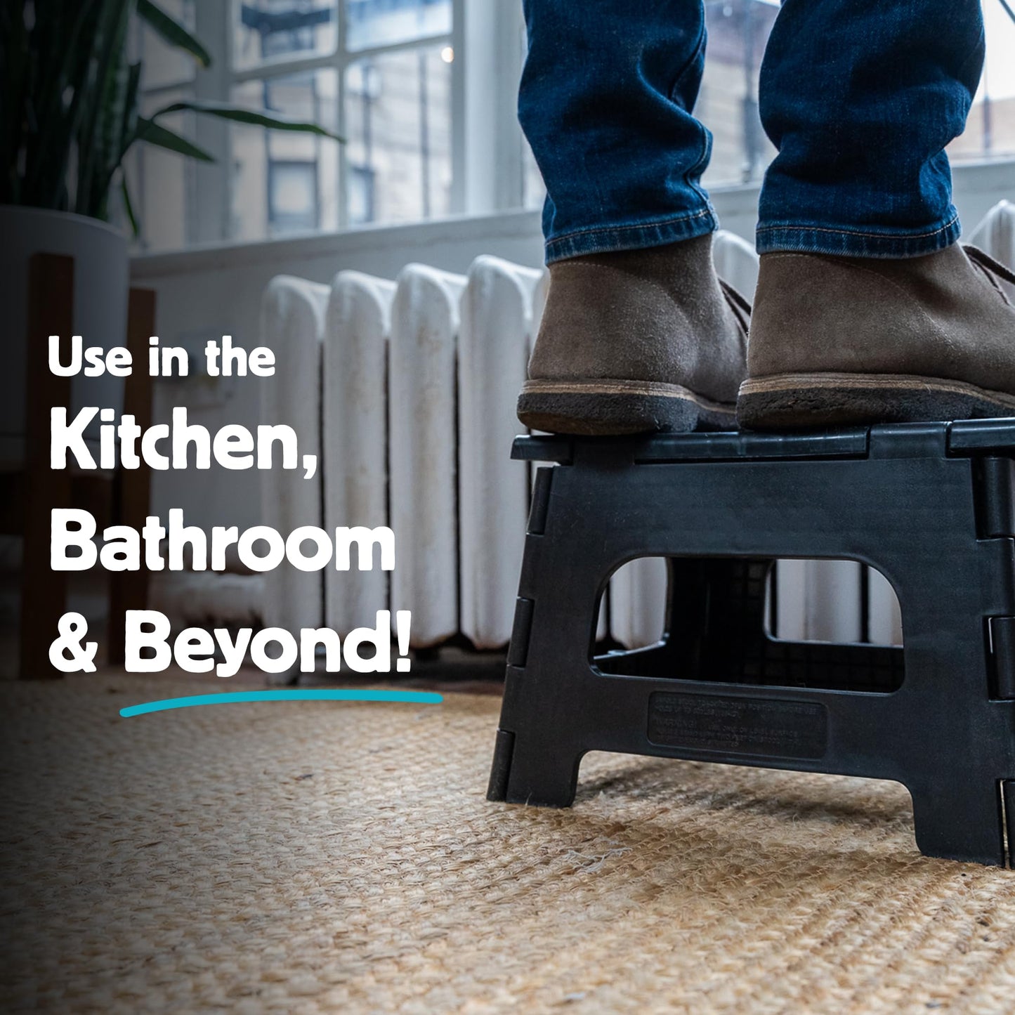 Kikkerland Rhino Foldable Step Stool – Holds Adults up to 300 Lbs, Best for Kitchen & Bathroom – Collapsible, Portable, Lightweight Stepping Stool with Sturdy, Non-Slip Design – Green, 8”