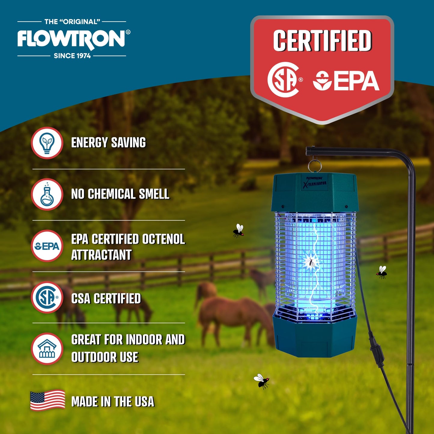 Flowtron Electric Bug Zapper 2 Acres Outdoor Insect Control with Dual Lure Method, 120W UV Light & Octenol Attractant for Fly & Mosquito, 5600V Kill Grid, Made in USA