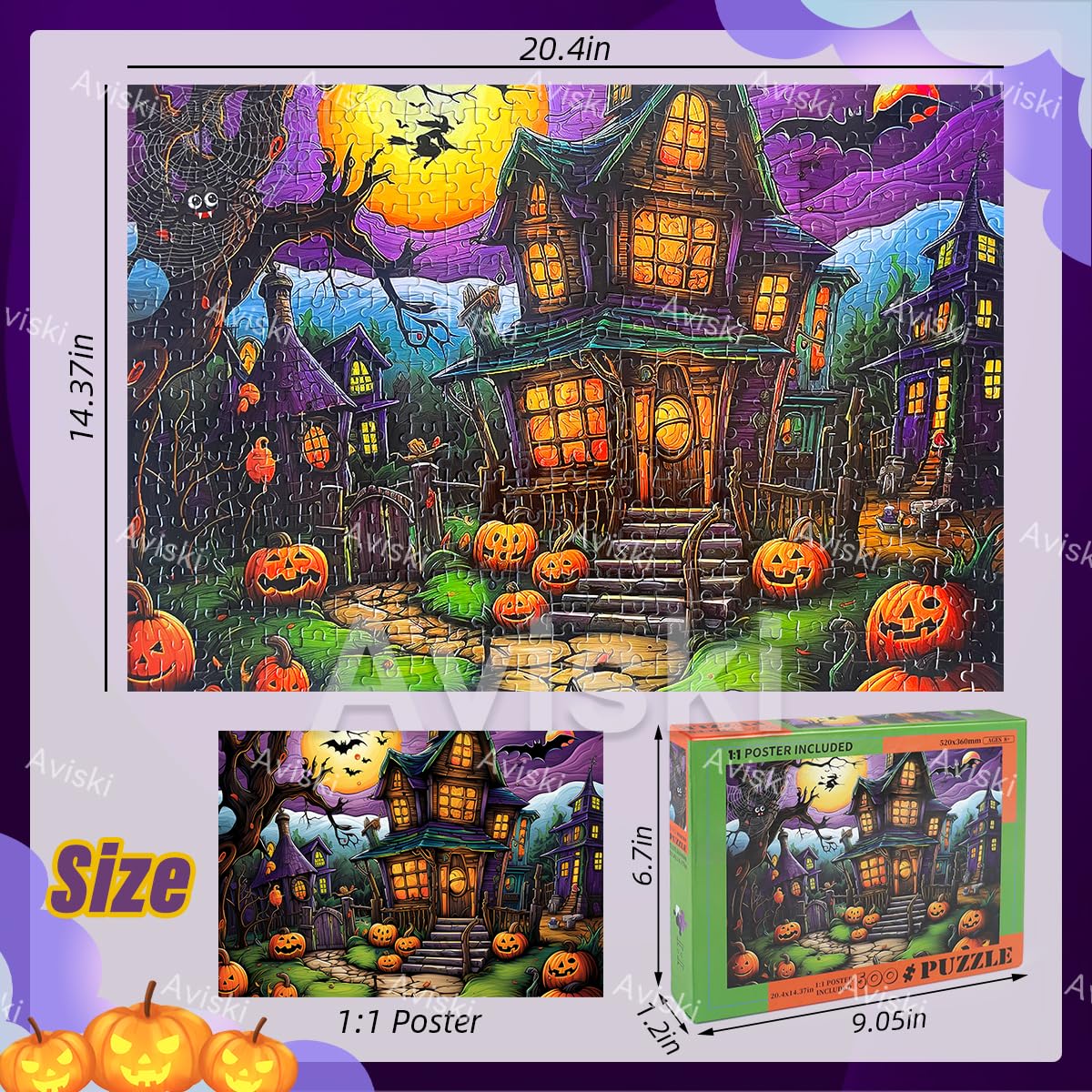 Halloween Jigsaw Puzzles with 1:1 Reference Poster, 20.4 × 14.4inch for Adults and Kids - 500 Pieces Puzzles, Haunted House Educational Games Gift for Elders Children Family, Friends