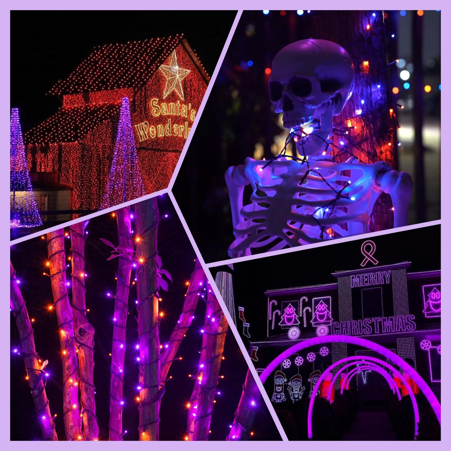 Connectable Purple and Orange Halloween Lights, 2Pack 164ft 400Led 13 Modes Waterproof String Lights Plug in, Twinkle Light with Timer Indoor/Outdoor for Tree Party Halloween Decorations