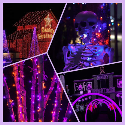 Connectable Purple and Orange Halloween Lights, 2Pack 164ft 400Led 13 Modes Waterproof String Lights Plug in, Twinkle Light with Timer Indoor/Outdoor for Tree Party Halloween Decorations