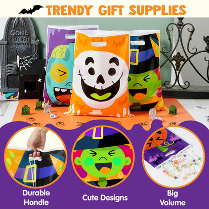 JOYIN 72 Pcs Halloween Goodie Bags with 6 Designed Characters, Trick or Treating Plastic Treat Bags for Kids Party Favors, Treats Party Supplies