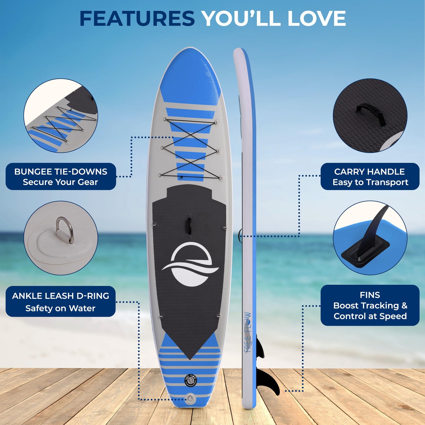 SereneLife Inflatable Stand Up Paddle Board - Wide Stable Design, Non-Slip Deck for Adults & Youth with Premium Paddle Board Accessories: Carry Bag, Dual Action Pump, Paddle, Ankle Leash - 10'6"
