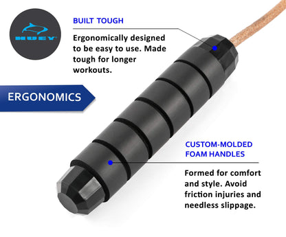 HUEY Sport Weighted 1lb Leather Jump Rope Adjustable Skipping Rope for Speed Quiet Training Boxing MMA Cardio Crossfit Fitness Workout Indoor and Outside Exercise for Beginner Kids Men and Women