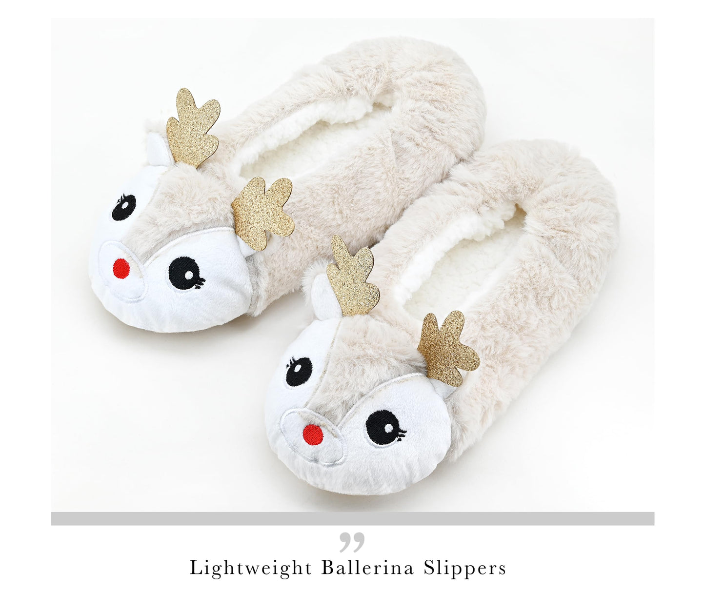 DICUIRD Womens Animal Soft Sole Slipper Socks with Grippers-Fuzzy House Slippers(Deer, 8-10)