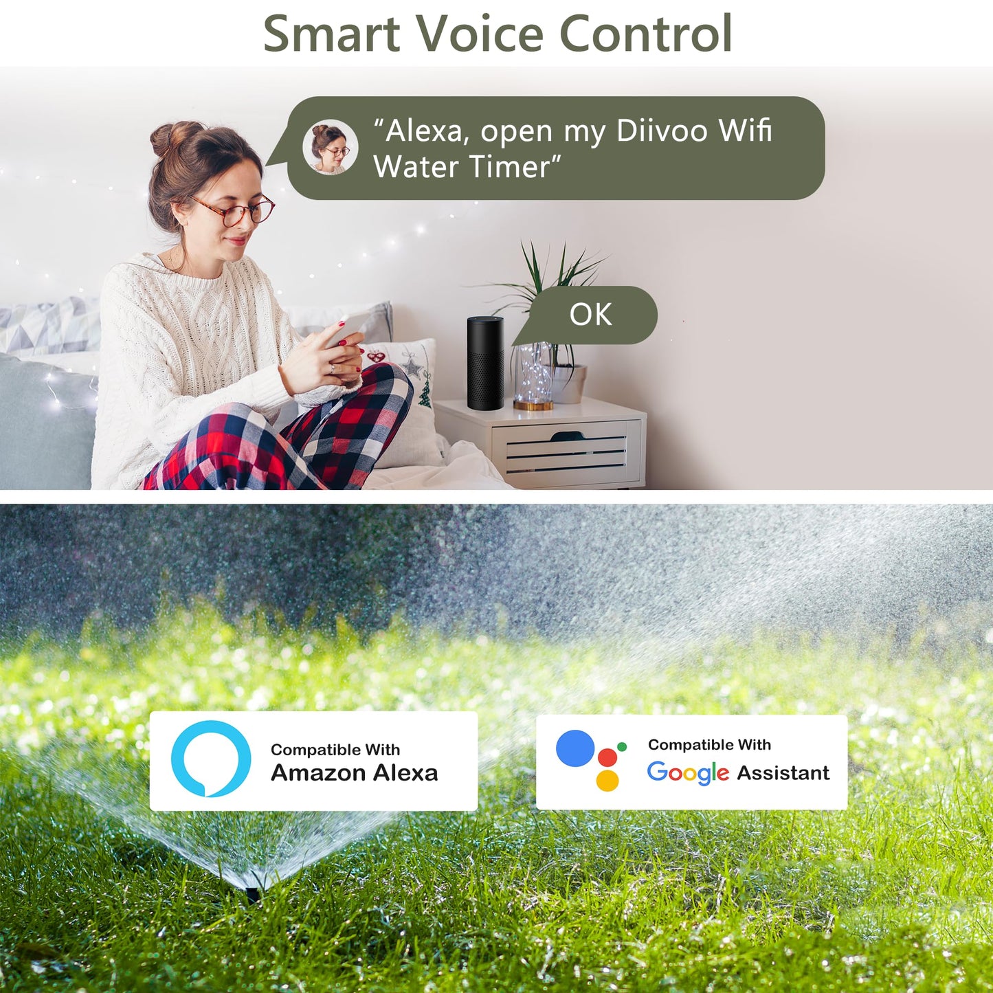 Diivoo WiFi Sprinkler Timer 3 Zone, Smart Water Hose Timer Compatible with Alexa and Google, Remote Control Irrigation, Automatic Manual Watering, Rain Delay, for Garden, Yards and Lawns (2.4Ghz Only)