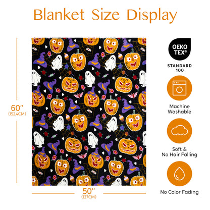 Joiedomi Halloween Blanket Soft Flannel Fleece Throw Blanket Glow in The Dark Halloween Pumpkin Ghost Bat for Kids Bed Living Room Gifts 50"×60"