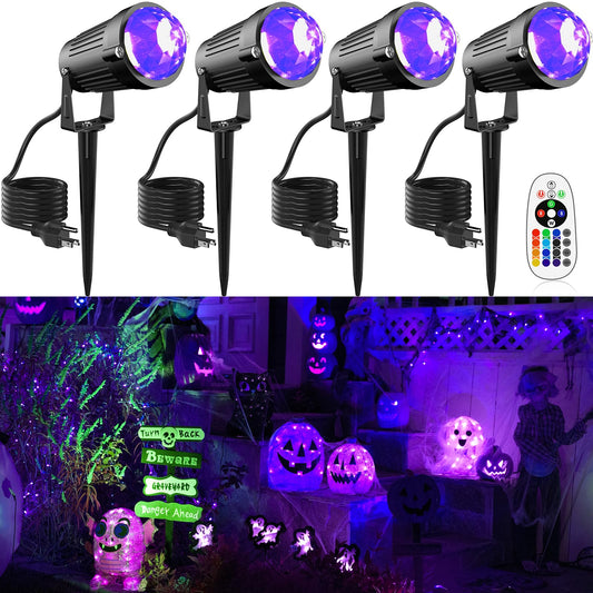 Halloween LED Spot Lights Outdoor 12W RGBW Color Changing Landscape Lighting Wired Blacklight Flood Light Plug in, 120V IP65 Waterproof Outdoor Spotlight for Party Tree Garden Yard Decor(4Pack)