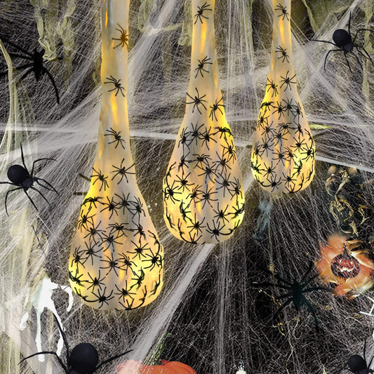 3pcs Halloween Spider Egg Sacs - 41 Inch Spider Egg Decoration with LED Lights for Yard, Lawn, Tree, Party, Indoor, Outdoor