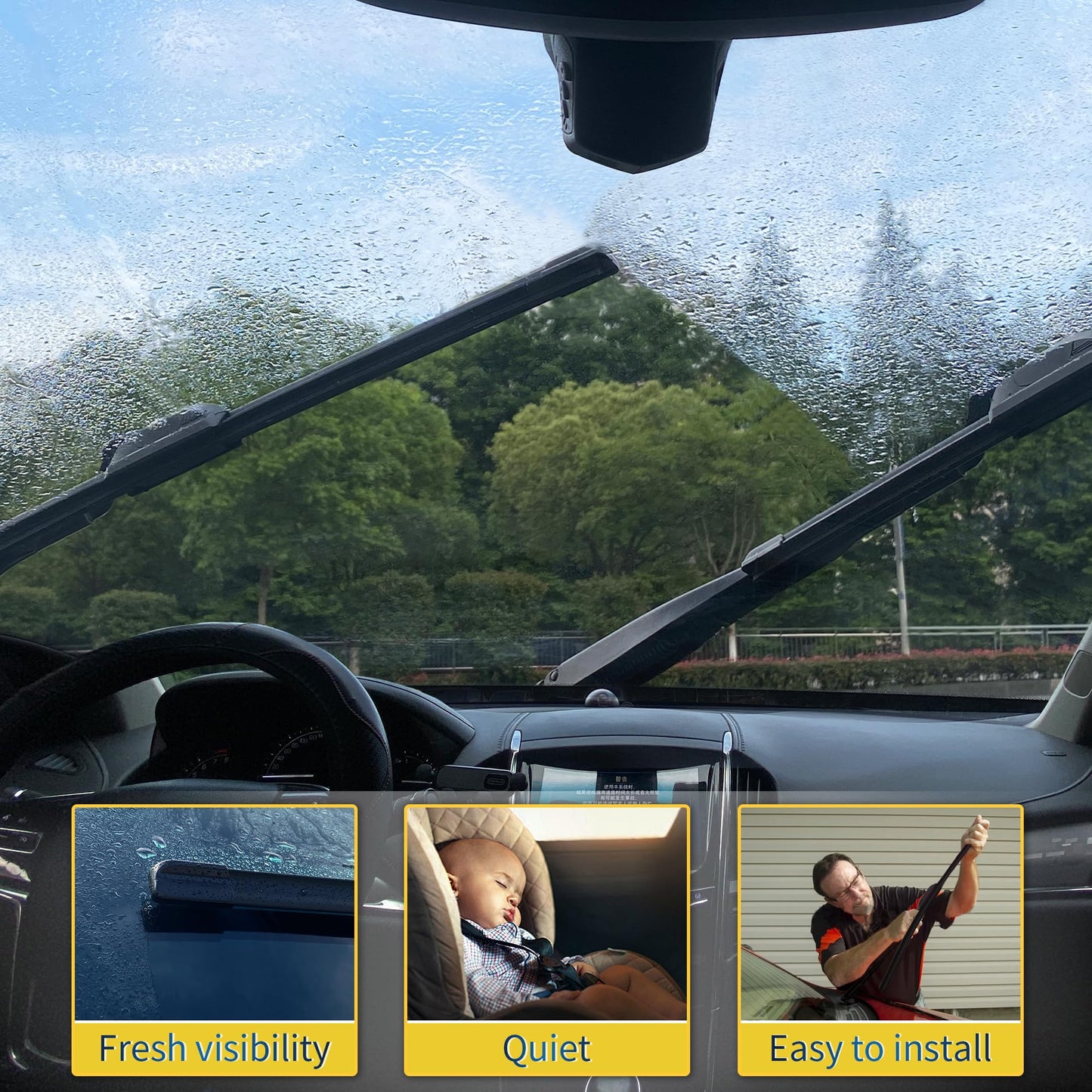 JINGOU 15" + 15" Front Windshield Wiper Blades Compatible with 2007-2017 Jeep Wrangler OEM QUALITY Premium All-Season Automotive Replacement Wipers(Pack of 2)