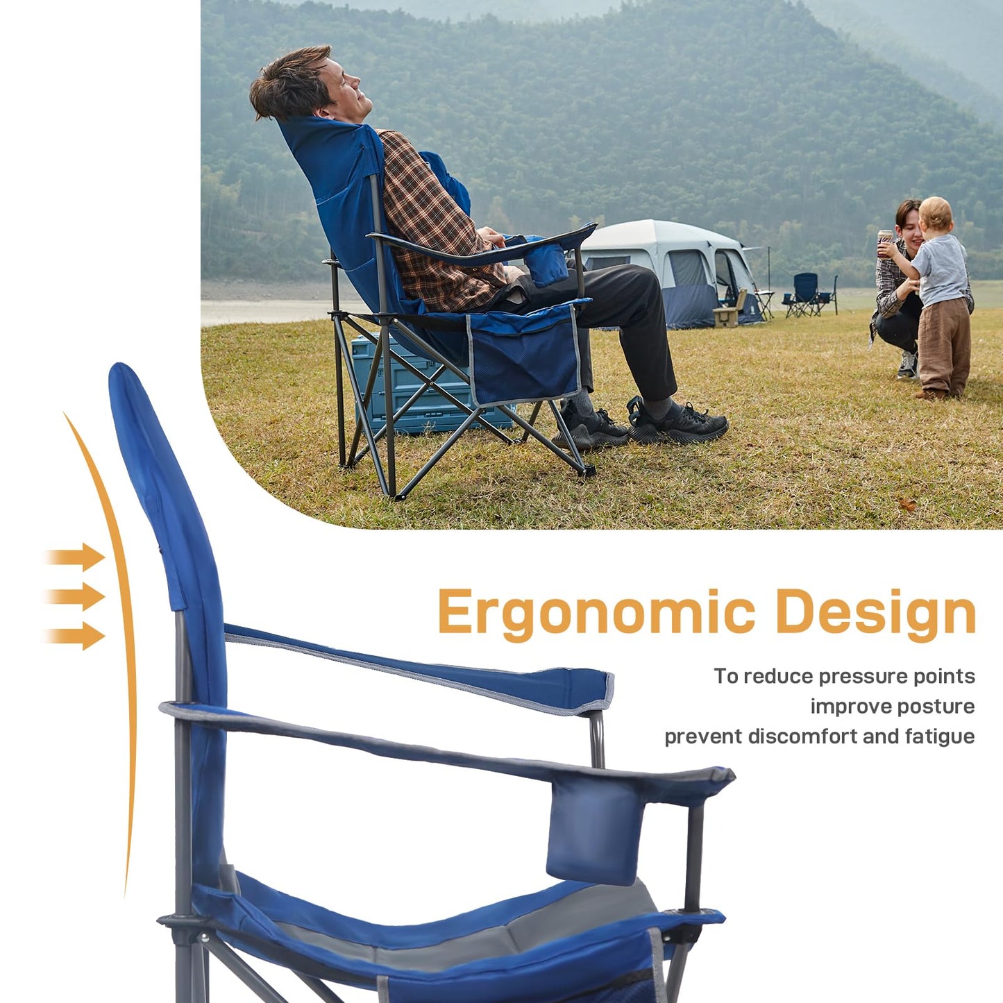 EVER ADVANCED Camping Chairs, Lawn Chairs Outdoor Sports Chairs, Folding Chair Camping Chairs for Adults, Supports 400lbs