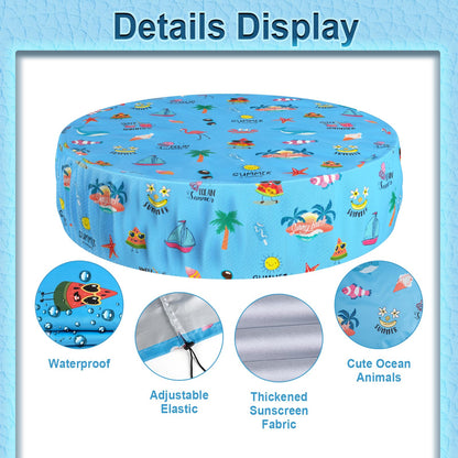 Docuwee Round Dog Pool Cover 71", Foldable Kiddie Solar Cover Fit Dog Collapsible Swimming Pool, Pets Kids Bath Tub, Anti-UV Dustproof Safety Pool Covers, Summer Beach Patterns
