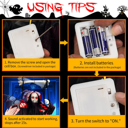 KEUCL Halloween Decorations, Hanging Swing Ghost with Voice Activated, Creepy Sound/Light Up Eyes, Halloween Animatronics Spooky Haunted House Holiday Prop for Outdoor Indoor Yard Garden Patio Trees