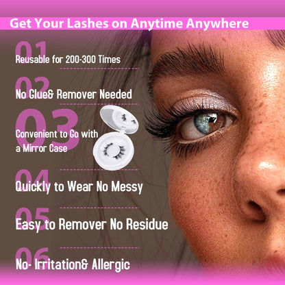 JIMIRE Magnetic Eyelashes Natural Look 2 Pairs Cat Eye Magnetic Lashes with Applicator Reusable Magnetic Eyelashes No Glue Needed Magnetic Lashes without Eyeliner Demi-Wispies Eyelashes Easy to Apply