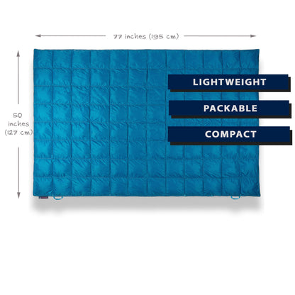 Get Out Gear Double Puffy Camping Blanket - Extra Puffy, Packable, Lightweight and Warm | Ideal for Outdoors, Travel, Stadium, Festivals, Beach, Hammock | Water-Resistant Camp Quilt (Teal Blue/Gray)