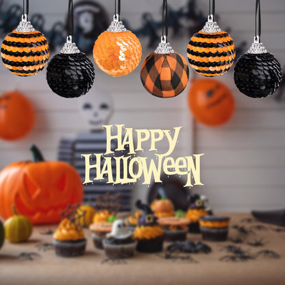 24 PCS Halloween Sequin Hanging Ball Ornaments-1.6 Inch Halloweens Black Orange Sequin Balls-Hanging Glitter Ball Ornaments for Halloween Tree Party Decor