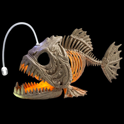 JOYIN Halloween Skeleton Lantern Fish with LED Eye Plastic Bones for Halloween Decoration Party Photo Prop, Graveyard Decor, Indoor Outdoor Spooky Scene(10.2” *5.5” *3”)
