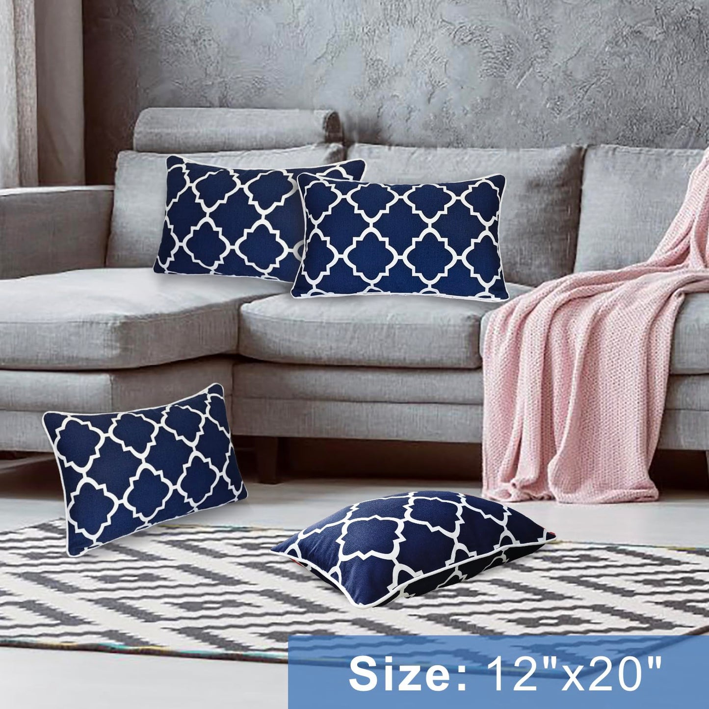 JMGBird Outdoor Waterproof Lumbar Pillows Set of 2 with Insert 12x20 Inch for Patio Furniture