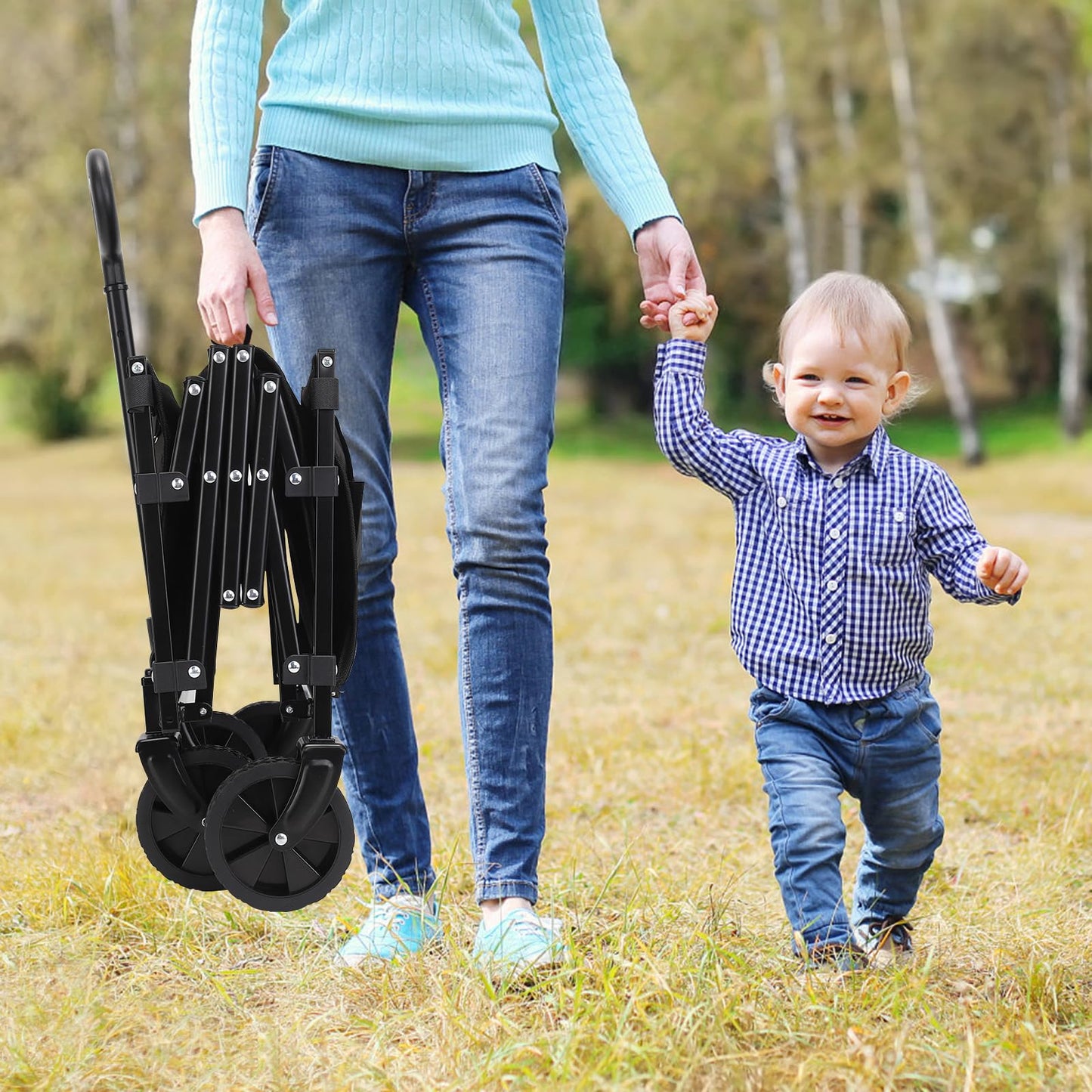 Folding Wagon Cart,Portable Heavy Duty Utility Foldable Garden Wagon Cart for Sports, Shopping, Camping and Outdoor Sport