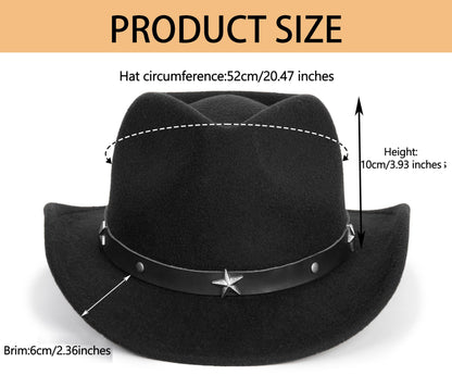 Eohak Kid Western Cowboy Hat Felt Cowgirl Fedora Hat with Buckle Belt for Boys Girls 4-8 Years Black