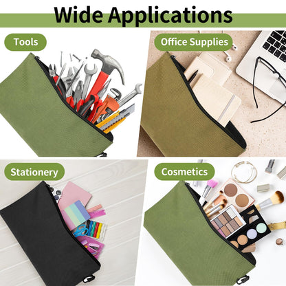 3 Pack Tool Bag Zipper Pouch, Premium Tool Pouch, Utility Multipurpose Storage Organizer Tool Pouches with Carabiner Metal Zipper for Tools, Stationary, Pencil Pouch (3 Pack, Tan, Navy Green, Black)