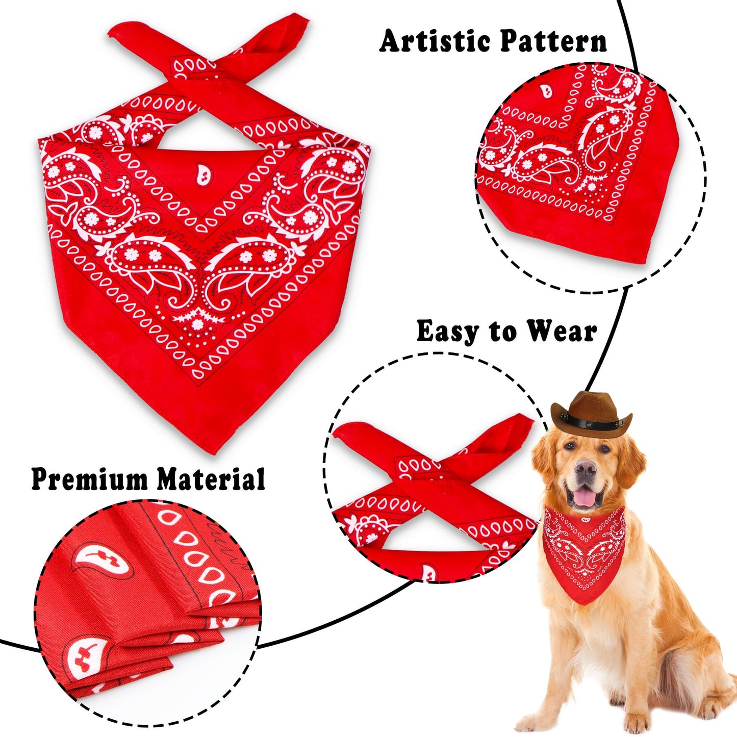 GOYOSWA Dog Halloween Costumes, Dog Cowboy Costume Halloween Pet Cowboy Hat Bandana Scarf for Small Medium Large Dogs Pets (Brown Hat & Red Bandana, Large)