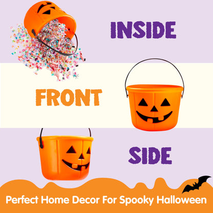 JOYIN 6PCS Halloween Trick or Treat Pumpkin Bucket, Jack O Lantern Candy Basket and Buckets for Trick or Treating, Orange Halloween Pails with Handle for Kids Party Favors Supplies Props