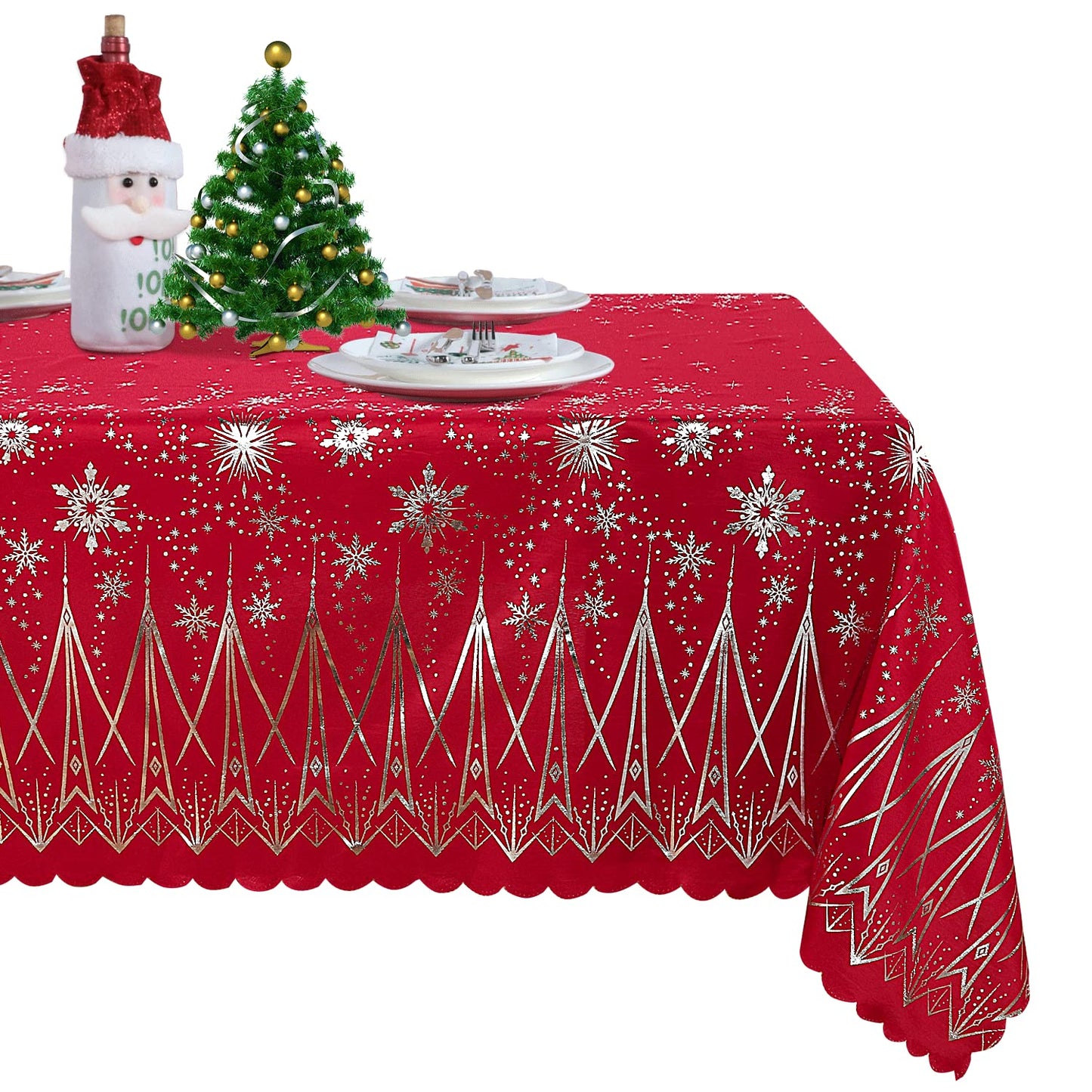 LUSHVIDA Christmas Rectangle Tablecloth – Washable Water Resistance Holiday Microfiber Table Cloth Decorative Table Cover for Banquet Party Kitchen Dining Room, 60 x 84 Inch