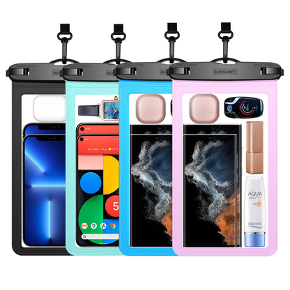 4 Pack 10.5“ Large Waterproof Phone Pouch - Underwater Clear Cell Holder - Universal Water Proof Dry Bag with Neck Lanyard for iPhone 16 Pro Max Samsung Galaxy with Heavy Case for Beach Swimming Pool