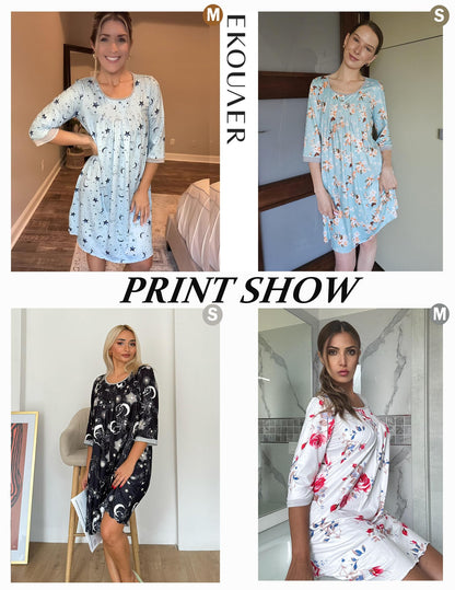 Ekouaer Women's Nightgown Loungewear Short Ultra Soft Nightshirt Sleepwear Short Sleeve Light Grey L