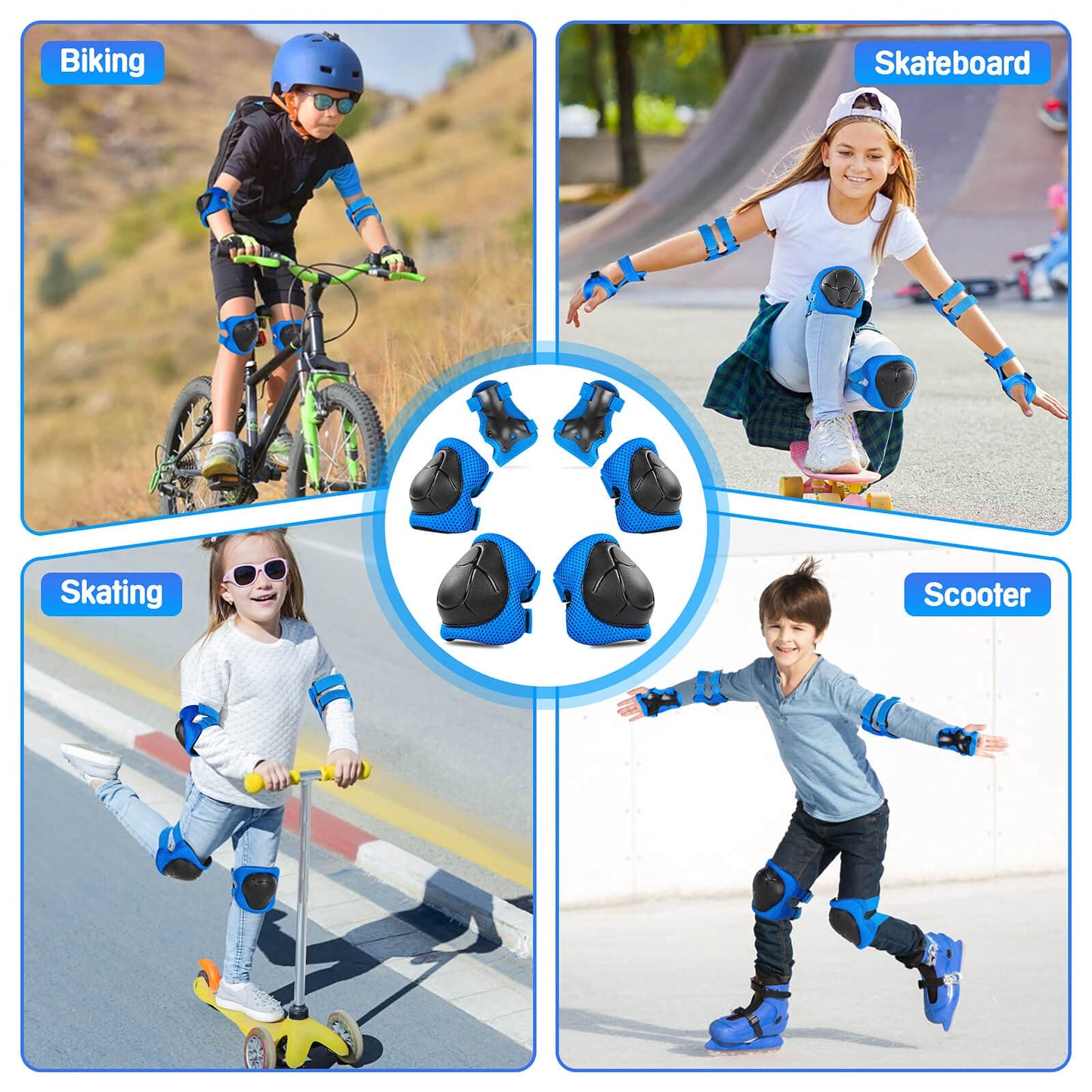 Kids Protective Gear Set Wemfg Knee Pads for Kids 3-8 Years Toddler Knee and Elbow Pads with Wrist Guards 3 in 1 for Skating Cycling Bike Rollerblading Scooter(Blue)