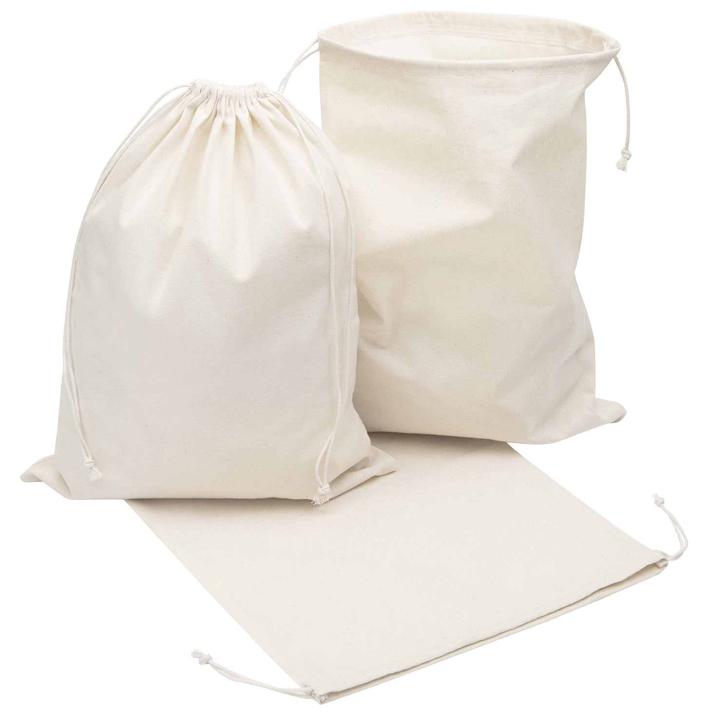 100 Percent Cotton Muslin Drawstring Bags For Shoes Storage Pantry Gifts (12 x 16 inch - 6 pack, Beige)