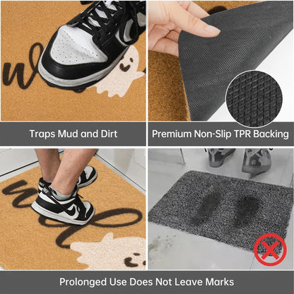 Halloween-Ghost-Coir-Doormat Non-Slip Boo-Ghost-Welcome-Door-Mat Halloween-Decor-Mat for Outdoor Indoor Entrance 17x30 inch (Boo)