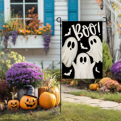 CROWNED BEAUTY Halloween Garden Flag 12x18 Inch Double Sided Ghosts Boo Decoration for Outside CF1883-12