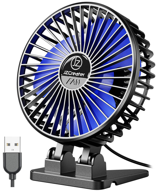 JZCreater USB Desk Fan, Mini Portable Fans, 3 Speeds Desktop Table Cooling Fan, Plug in Power, Rotation Strong Wind, Quiet Personal Small for Home Office Travel Bedroom, Black Blue