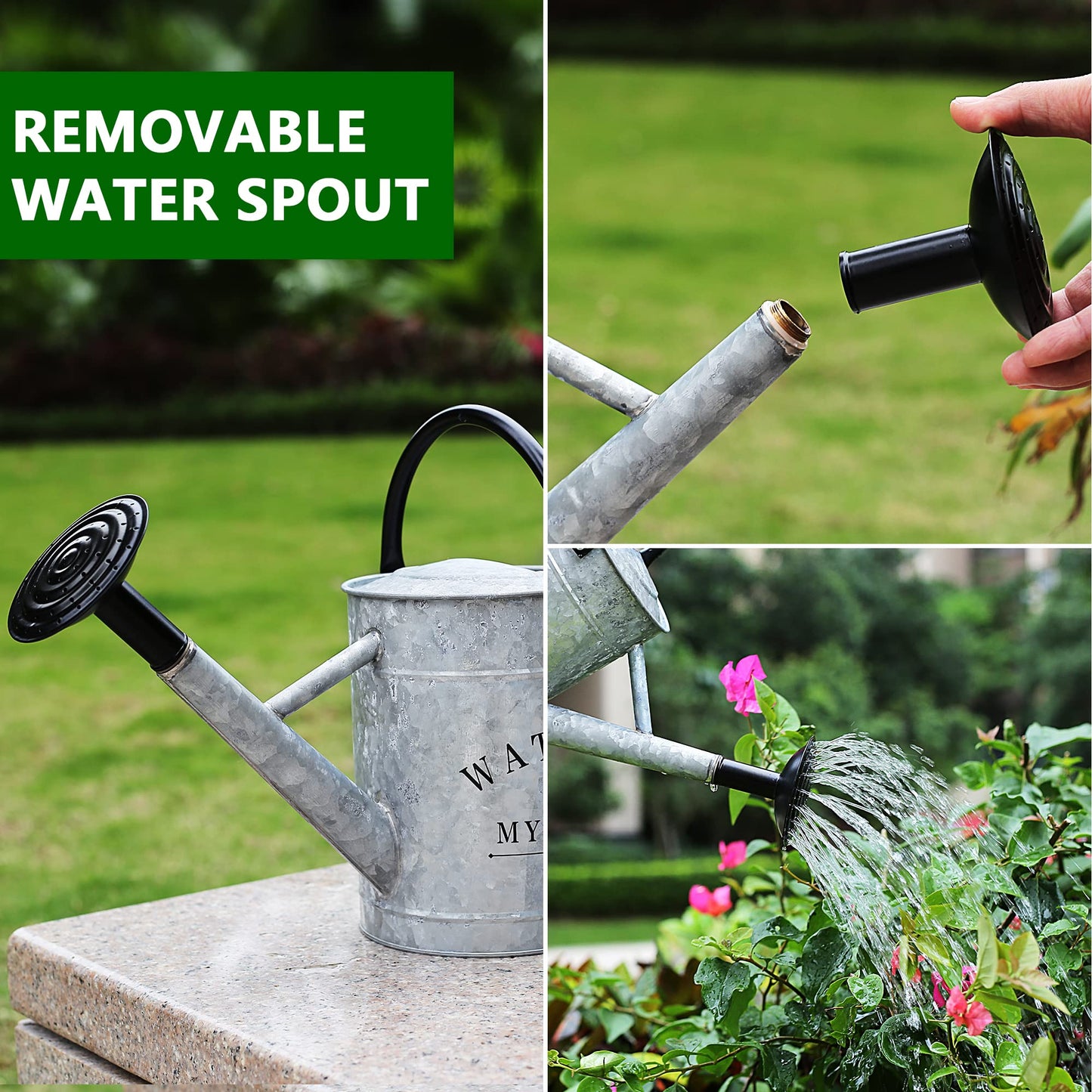 Garutom Galvanized Watering Can for Outdoor Indoor Plants, 1 Gallon Decorative Countryside Style Water Can with Removable Spout, Perfect Metal Watering Can for Indoor Plants and Garden Flower