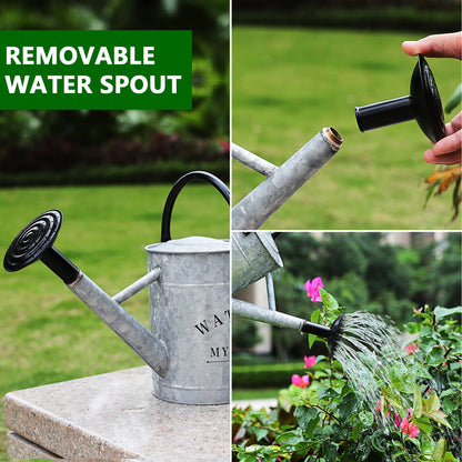 Garutom Galvanized Watering Can for Outdoor Indoor Plants, 1 Gallon Decorative Countryside Style Water Can with Removable Spout, Perfect Metal Watering Can for Indoor Plants and Garden Flower