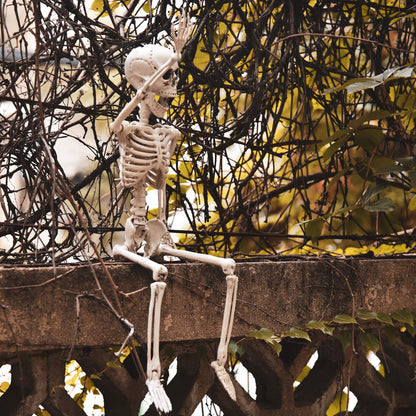 24" Halloween Skeleton Decorations,Full Body Posable,Hanging Skeleton with Movable Posable Joints, Spooky Plastic Skeleton for Yard Garden Lawn Haunted House Graveyard Props Decor