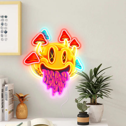 GGK Smiling with Mushrooms Neon Sign Unique Mushroom Decor Aesthetic Room Decor Trippy Mushrooms Light for Halloween Parties, Bedroom Wall, Bar, Game Room, Man Cave