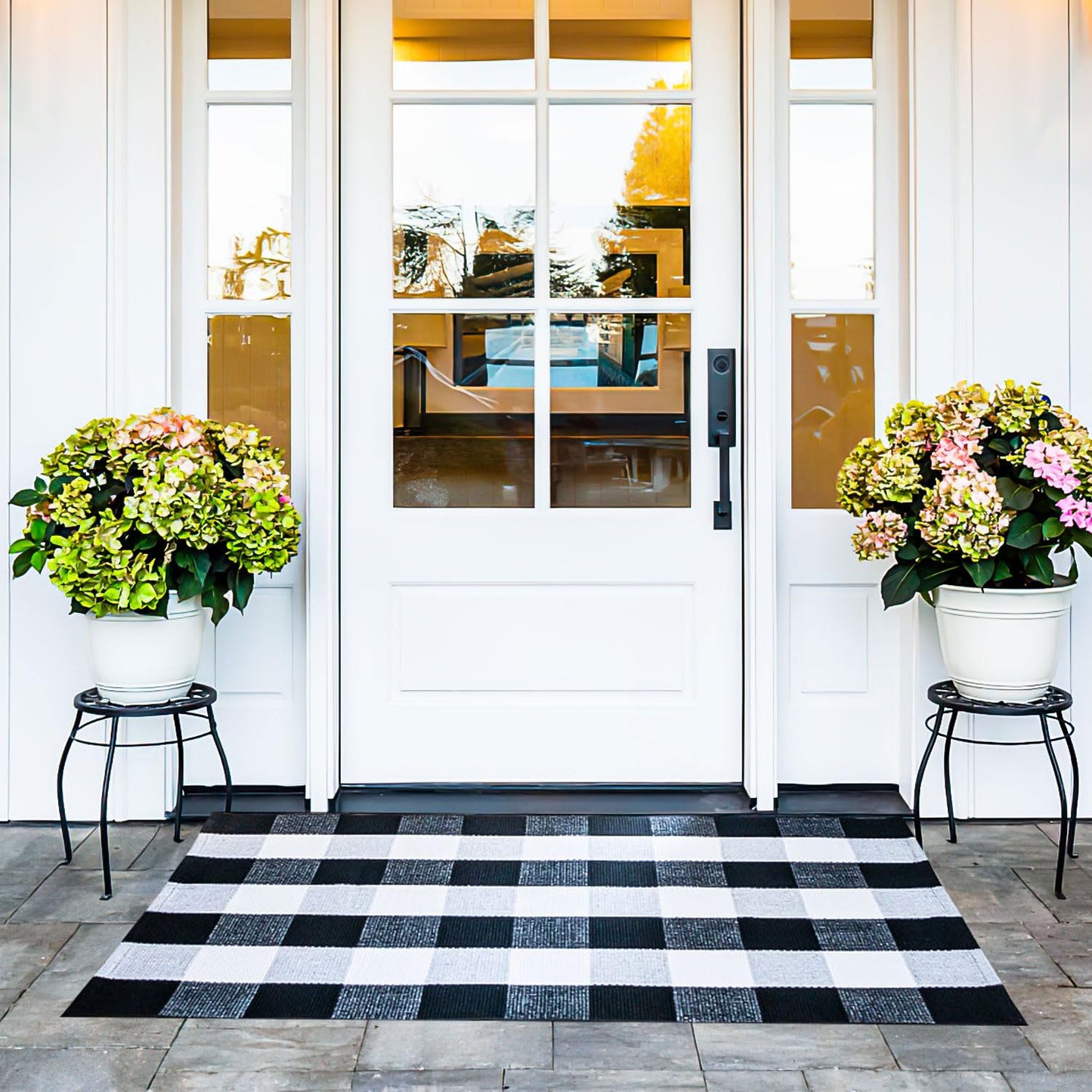 Cotton Buffalo Plaid Rugs 27.5"x43"(2.3'x3.6'),Complete Home Rug Hand-Woven, Indoor/Outdoor Use,Black & White Checkered Rug-Layered Door Mats, Washable for Front Porch, Kitchen, Farmhouse